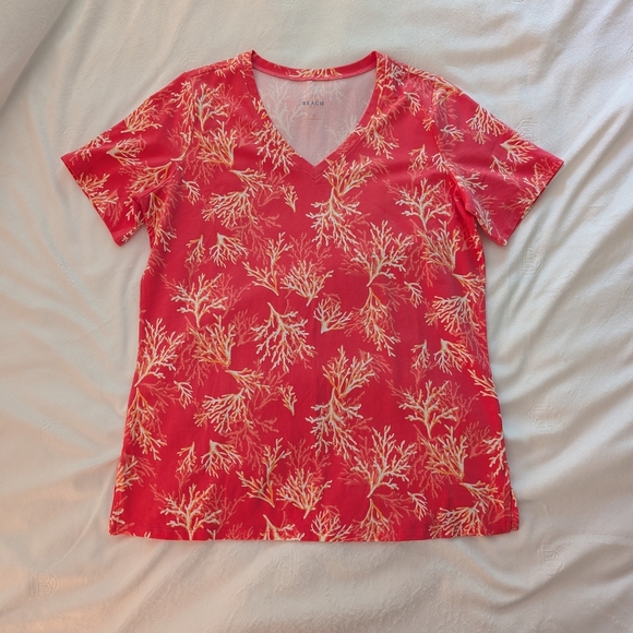 Belle by Kim Gravel Tops - Belle Beach Coral Print Cotton Women's Short Sleeve Top Coral Color XS NWOT